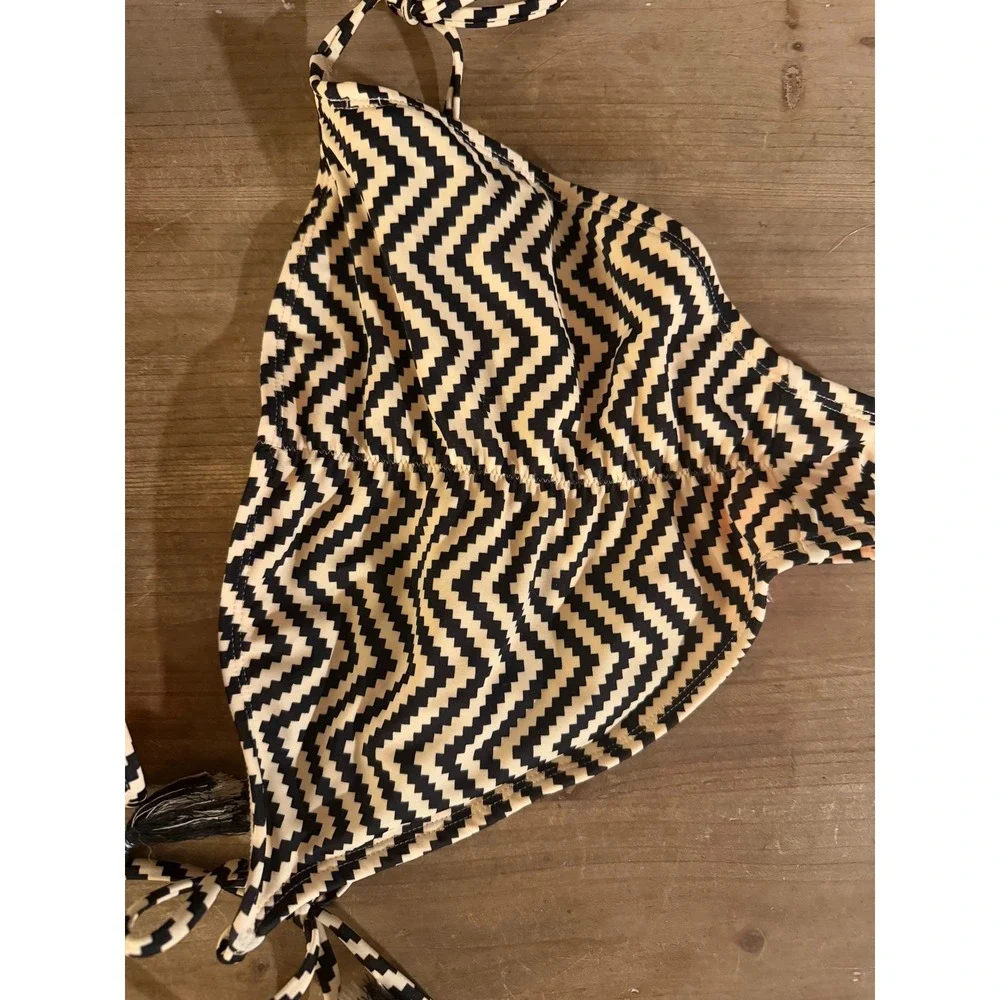 Xhilaration Chevron Bikini Set Black Cream Zig Zag Tassel Side Tie Medium